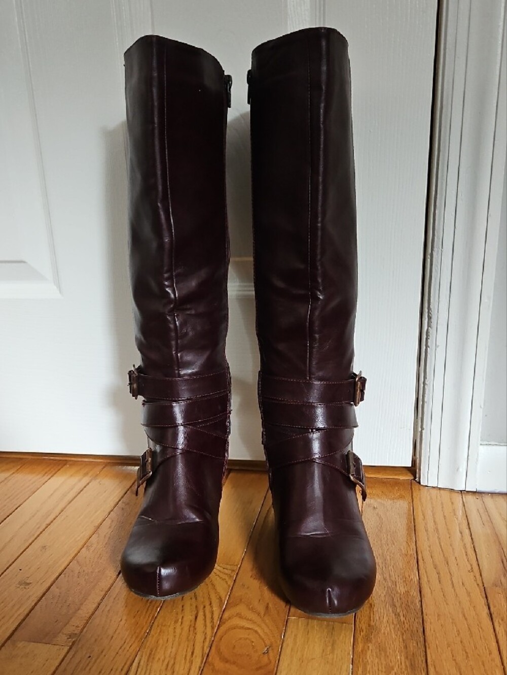 Women’s Tall Buckle Riding Style Boots in Dark Brown Leather - Picture 3 of 13